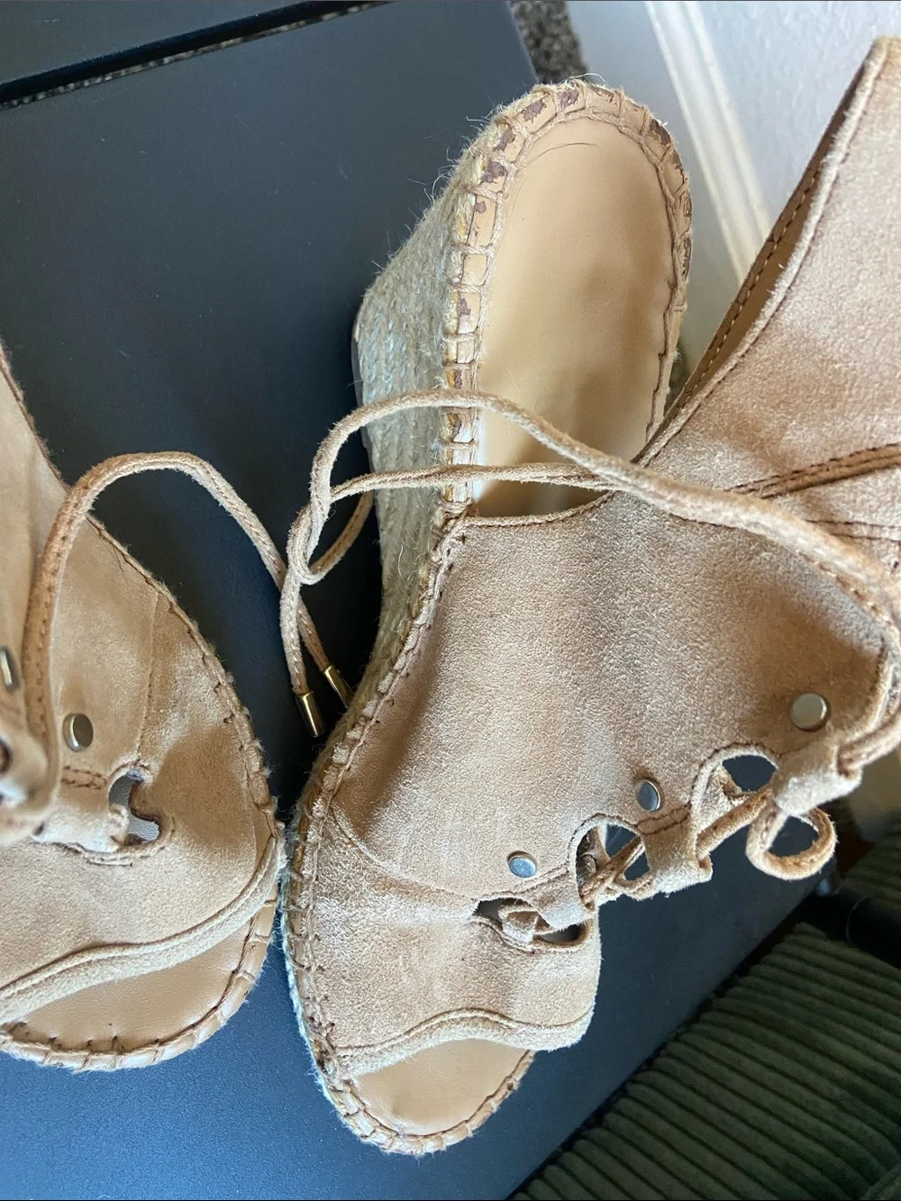 Franco Sarto Beige/Tan Suede Espadrille Wedge Sandals